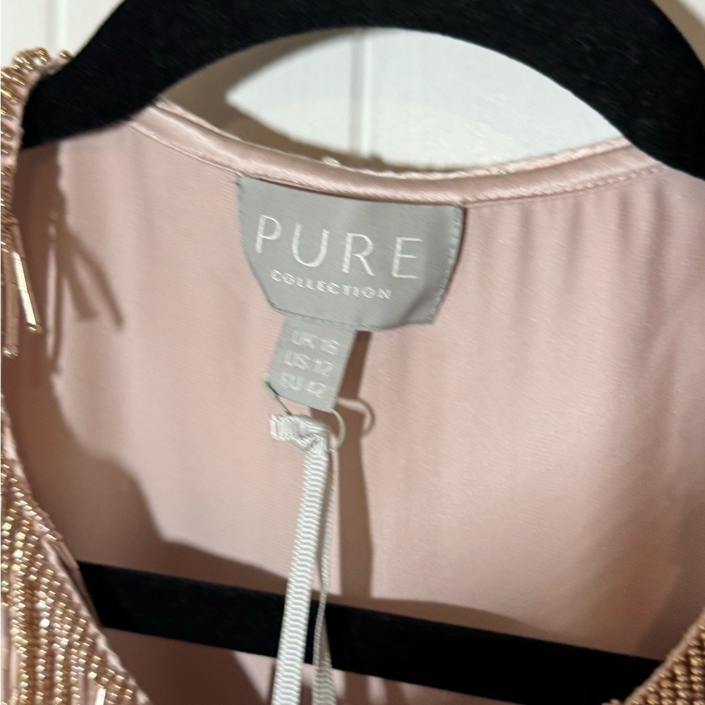 Pure Collection 100% Silk Top with Beaded Fringe in Light Pink - Picture 8 of 12